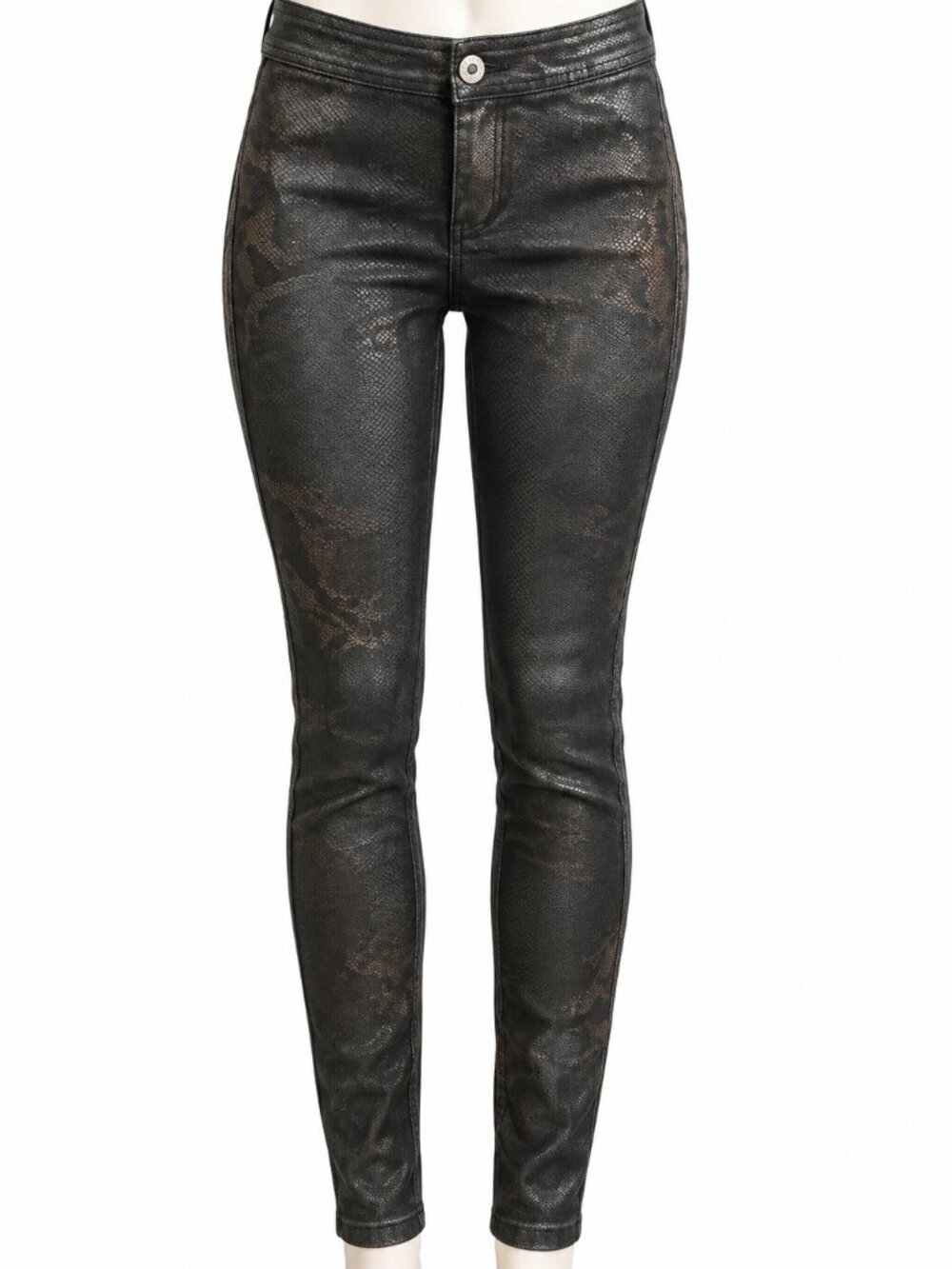 JC & JQ Women’s Small Metallic Snakeskin Skinny Jeans Black Brown Stretch Y2K